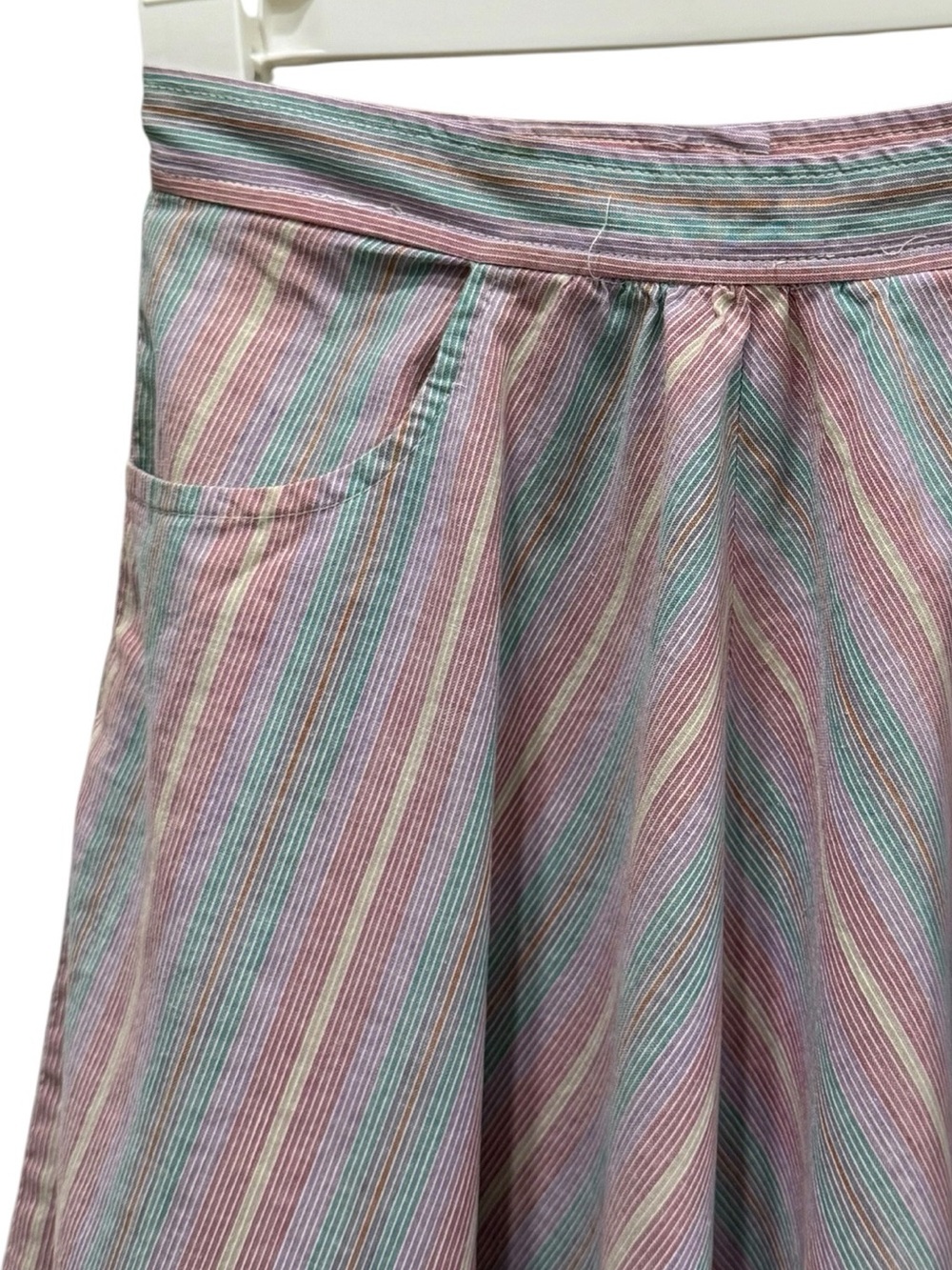 Vintage Cottagecore 100% Cotton Striped Midi Skirt with Ruffle Hem - Picture 4 of 10